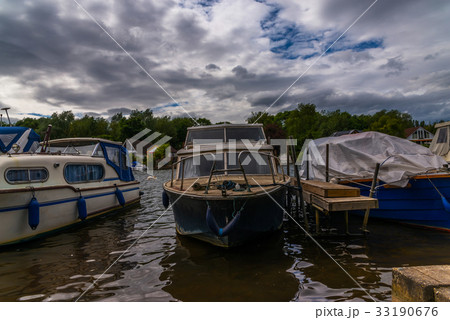 Boats anchored on the bank of the river 33190676
