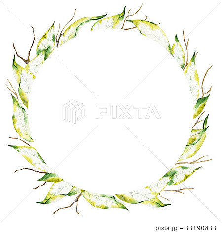 Watercolor wreath of dry autumn leafs and branches Watercolor wreath of dry autumn leafs and branches 33190833