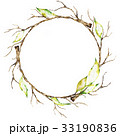 Watercolor wreath of dry autumn branches isolated 33190836