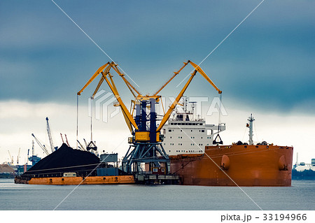 Large orange cargo ship loading Large orange cargo ship loading 33194966