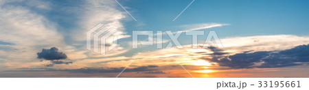 Vibrant color panoramic sun rise and sun set sky. 33195661