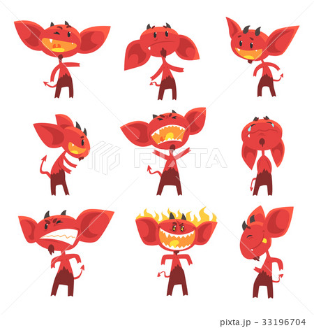 Funny red devil cartoon characters with different Funny red devil cartoon characters with different 33196704