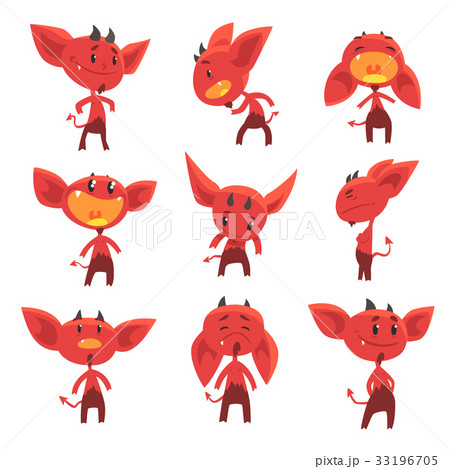 Cartoon funny red devil characters with different Cartoon funny red devil characters with different 33196705