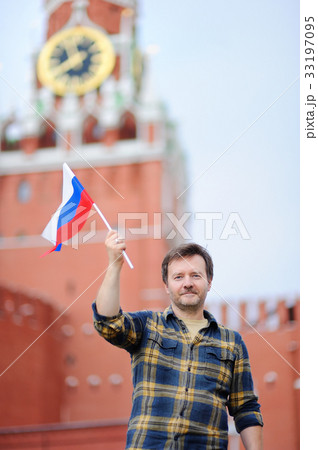 Middle age man with russian flag Middle age man with russian flag 33197095