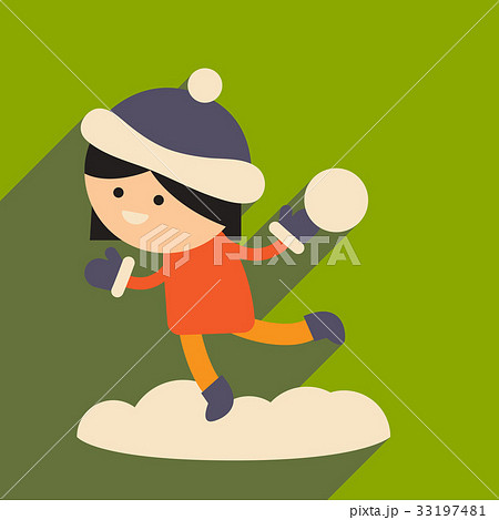 flat icon with long shadow girl playing snowballs 33197481
