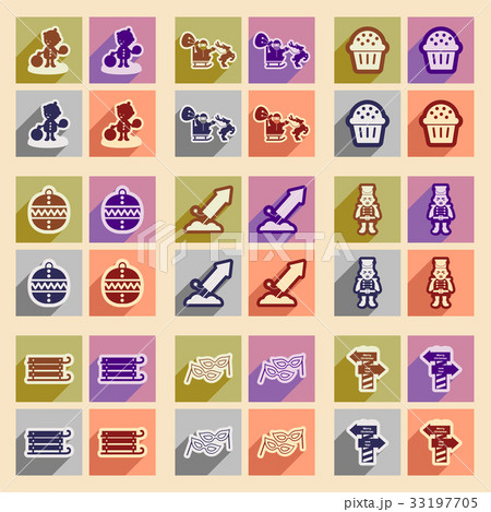 Set flat icons with long shadow New Year's and Set flat icons with long shadow New Year's and 33197705