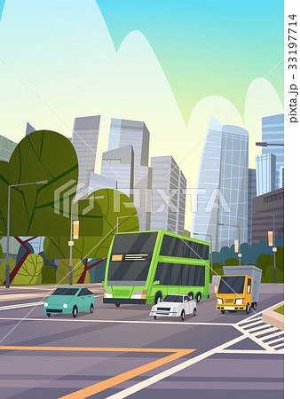 City Street Skyscraper Buildings Road View Modern 33197714