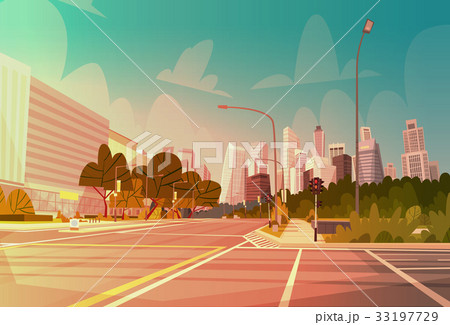 City Street Skyscraper Buildings Road View Modern 33197729