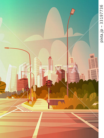 City Street Skyscraper Buildings Road View Modern 33197736