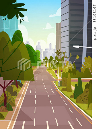 City Street Skyscraper Buildings View Modern City Street Skyscraper Buildings View Modern 33198147