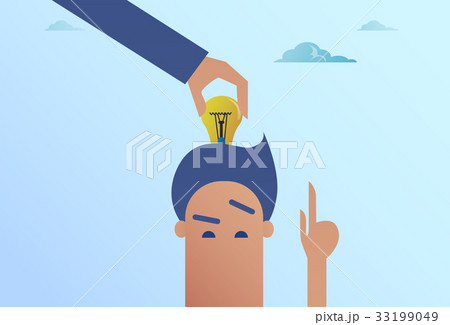 Business Man Hand Put Light Bulb In Head New Idea 33199049