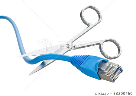Scissors cutting lan network computer cable Scissors cutting lan network computer cable 33200460