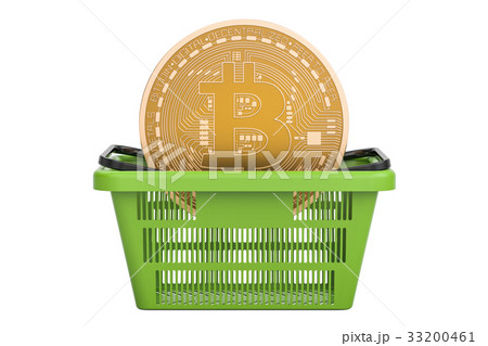 Shopping basket with bitcoin, 3D rendering 33200461