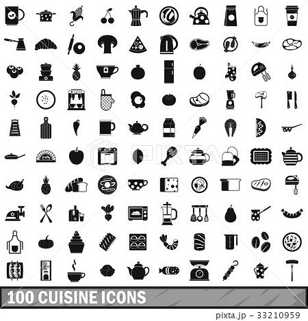 100 cuisine icons set, simple style 100 cuisine icons set, simple style 33210959