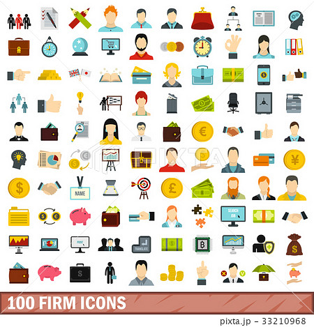 100 firm icons set, flat style 33210968