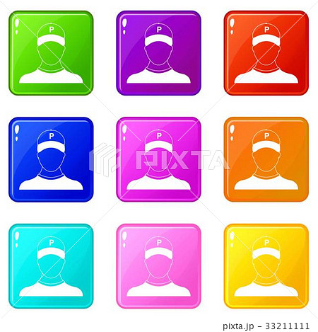 Parking attendant icons 9 set Parking attendant icons 9 set 33211111
