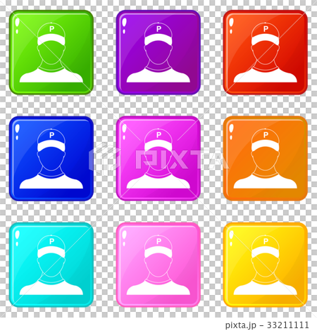Parking attendant icons 9 set Parking attendant icons 9 set 33211111