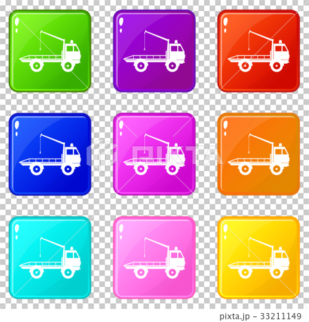 Car towing truck icons 9 set 33211149