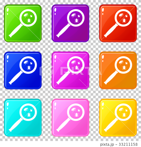 Magnifier and insects icons 9 set 33211158
