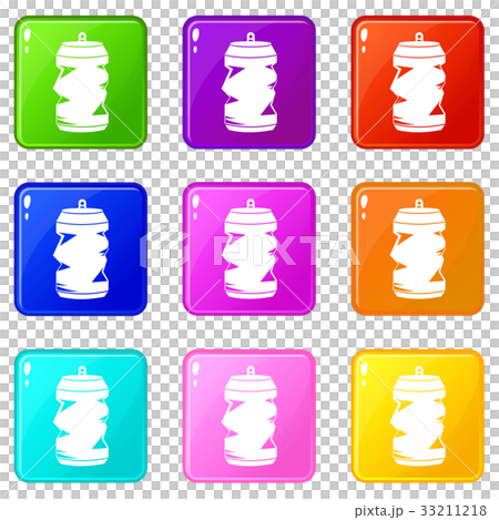 Crumpled aluminum cans icons 9 set 33211218