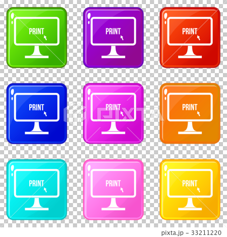 Print word on a computer monitor icons 9 set 33211220