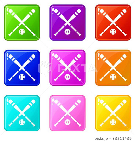 Baseball bat and ball icons 9 set 33211439