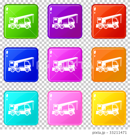 Truck mounted crane icons 9 set 33211471