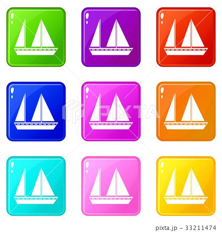 Sailing boat icons 9 set 33211474