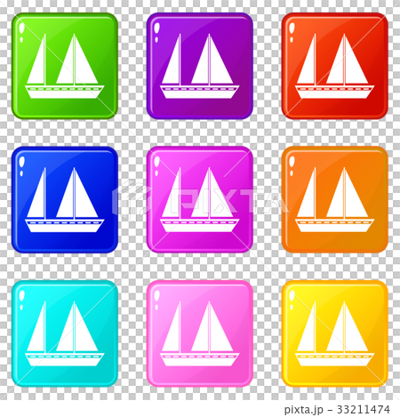 Sailing boat icons 9 set 33211474