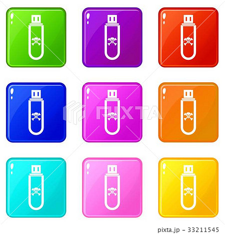 Infected USB flash drive icons 9 set 33211545