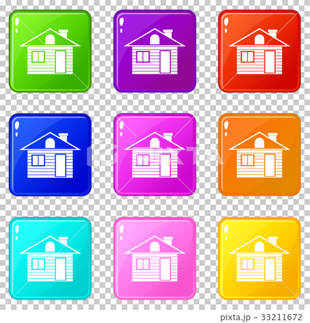 Wooden log house icons 9 set Wooden log house icons 9 set 33211672