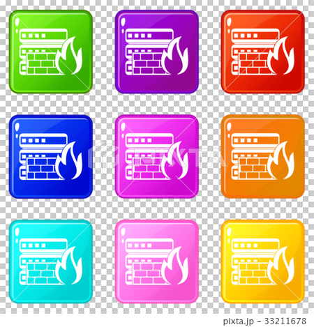 Database and firewall icons 9 set 33211678