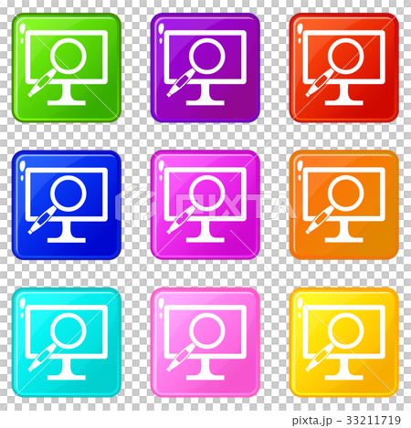 Computer monitor magnifying glass icons 9 set Computer monitor magnifying glass icons 9 set 33211719