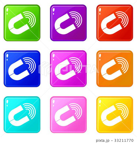 Horseshoe magnet icons 9 set Horseshoe magnet icons 9 set 33211770