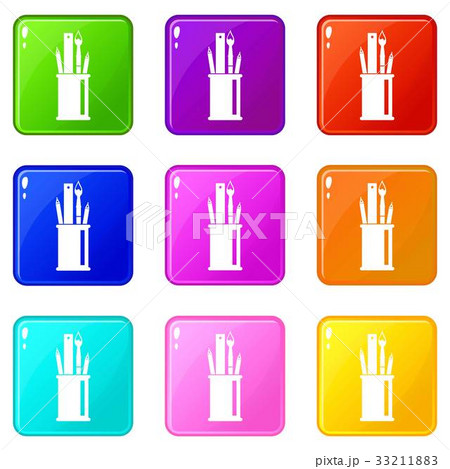 Stationery in cup icons 9 set 33211883