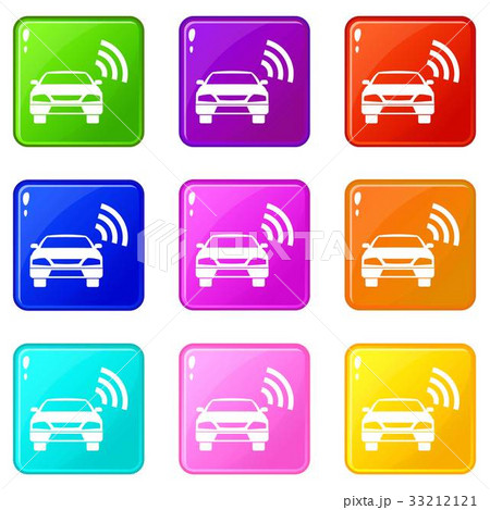 Car with wifi sign icons 9 set Car with wifi sign icons 9 set 33212121