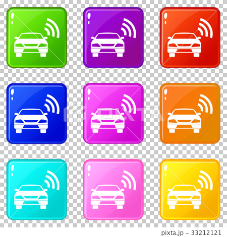 Car with wifi sign icons 9 set Car with wifi sign icons 9 set 33212121