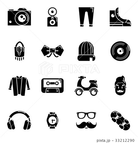 Hipster symbols icons set, simple style Hipster symbols icons set, simple style 33212290