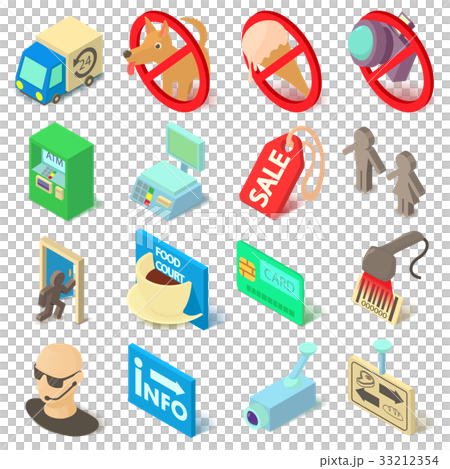 Shop navigation foods icons set, isometric style 33212354