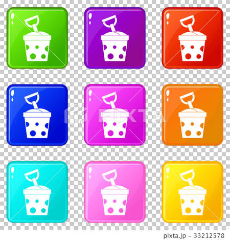 Toy bucket and shovel icons 9 set Toy bucket and shovel icons 9 set 33212578