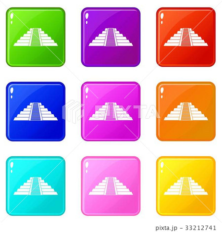 Ziggurat in Chichen Itza icons 9 set 33212741