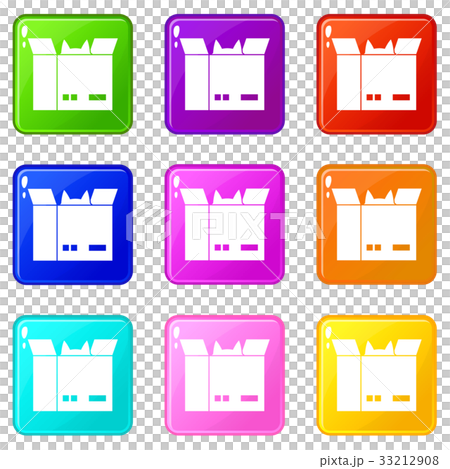Cat in a cardboard box icons 9 set 33212908