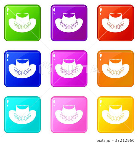 Cowboy hat icons 9 set 33212960