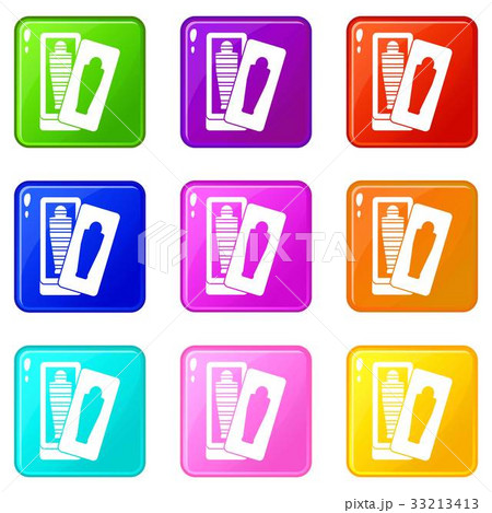 Mummy in sarcophagus icons 9 set Mummy in sarcophagus icons 9 set 33213413