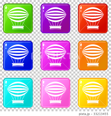 Striped retro hot air balloon icons 9 set - Stock Illustration ...