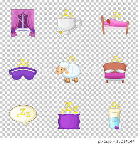 Sleep things icons set, cartoon style Sleep things icons set, cartoon style 33214144