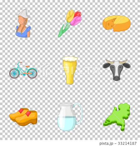 Netherlands travel icons set, cartoon style 33214187