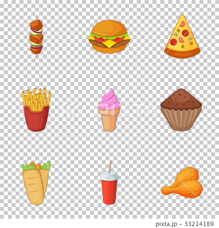Fast food icons set, cartoon style 33214189