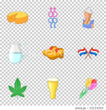 Netherlands products icons set, cartoon style 33214203