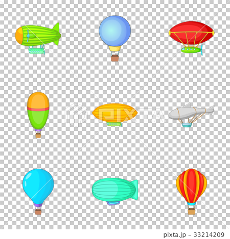Air balloon and airship icons set, cartoon style Air balloon and airship icons set, cartoon style 33214209